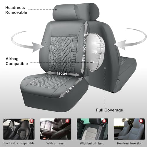 CAR PASS Neoprene Waterproof Seat Covers Full Sets, Wetsuit Car Seat Covers 5 Seats Universal Fit for Vans, Truck, SUV, 3D Tyre Embossed Seat Covers Anti Slip with Armrests, Aibag Compatible(All Gray) - color: Pure Gray Neoprene, size: Full sets