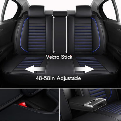 MINGBRON Leather Car Seat Covers Full Set, Universal Faux Leather Car Seat Covers 5 Seats, Automotive Seat Covers for Most Sedans SUVs Trucks, Front and Rear Seat Covers,Wine Red - color: Blue, size: 5 Seat Covers (Front & Rear)