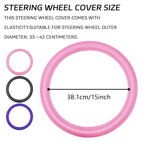 Car Steering Wheel Cover, Silicone Non-Slip Steering Wheel Protector, 13/14/15/16 inch Ultra Thin Steering Wheel Protective Covers for Women Men, Universal Vehicle Accessories (Pink) - color: Pink