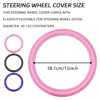 Car Steering Wheel Cover, Silicone Non-Slip Steering Wheel Protector, 13/14/15/16 inch Ultra Thin Steering Wheel Protective Covers for Women Men, Universal Vehicle Accessories (Pink) - color: Pink