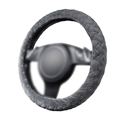 Flying Banner car Steering Wheel Cover Massage Velvet Warm Universal Size 15 inches SUV Truck Anti Slip Odorless Summer Winter (Gray, Velvet Massage) - color: Gray