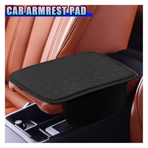 Leather Car Center Console Cover, Anti-Scratch Auto Middle Console Protective Cushion with 2 Storage Bags, Universal Waterproof Vehicle Armrest Pad Accessory for Sedan, SUV, Truck (Black) - color: Black