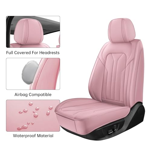 Car Seat Covers Full Set,5 Seat Leather Seat Covers for Cars,Pink Front Seats and Back Seat Cover,Waterproof Car Seat Cushion Protectors,Universal Fit for Most Cars SUV Trucks - color: Pink