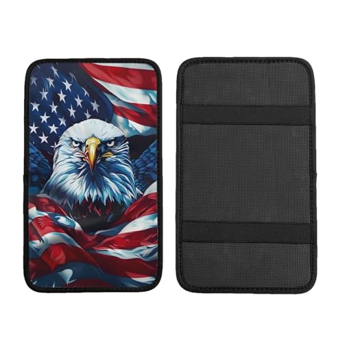 Universal Car Center Console Cushion Pad, American Flag Eagle Soft Waterproof Car Center Console Cover Auto Armrest Seat Box Cover Protector for Most Vehicle SUV Truck Car - color: American Flag Eagle