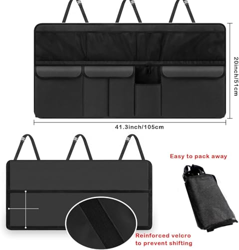 Car Trunk Organizer with 9 Large Pockets, Car Storage Organizer for SUV/MPV/Truck, Space Saver Travel Accessories (Black)