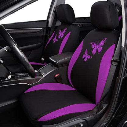 Flying Banner Butterfly car seat Covers ful Set Fashion Universal Lady Woman Female Rear Bench Split Colorized (Full Set, Purple) - color: Purple, size: Full set