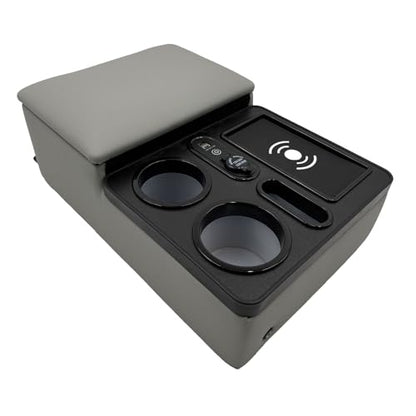 Car Armrest Box with Cup & Phone Holders, USB Port, Truck Center Console Organizer or Bench Seat Console (Gray)