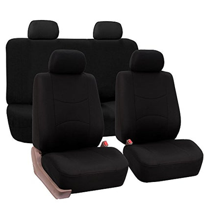 FH Group Car Seat Covers Full Set Cloth - Universal Fit Automotive Seat Covers, Low Back Front Seat Covers, Solid Back Seat Cover, Washable Car Seat Cover For SUV, Sedan And Van Black - color: Black, style: Seat Cover Full Set