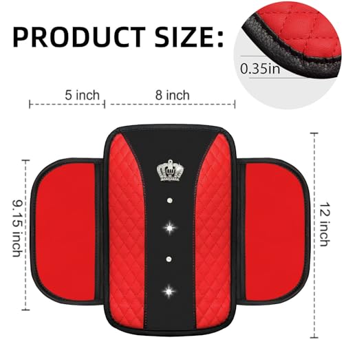 NBTEPEM 6 PCS Bling Car Accessories Set, Leather Steering Wheel Covers Universal 14.5-15 inch, Center Console Cover, Seat Belt Cushion, Cup Holder Coaster (Red) - color: Red