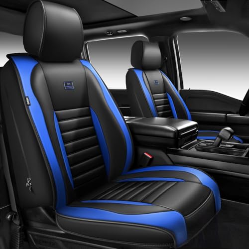 CAR PASS Nappa Leather Car Seat Covers Full Set, Luxury Seat Protector for Cars, Waterproof Anti-Slip Seat Cushion Armrest Compatible Airbag Universal for Sedan SUV Pick-up Truck Auto, Black Blue - color: Black Blue 5 Seats, size: Full Set