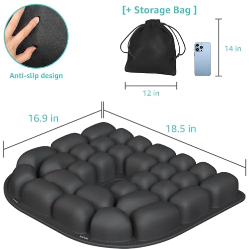 Inflatable Travel Seat Cushion for Airplane - Portable Air Pad with Built-in Pump for Long Flights & Car Rides - Ergonomic Tailbone Pain Relief for Office Chair, Wheelchair, Stadium - size: 17"x18.5"