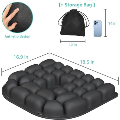 Inflatable Travel Seat Cushion for Airplane - Portable Air Pad with Built-in Pump for Long Flights & Car Rides - Ergonomic Tailbone Pain Relief for Office Chair, Wheelchair, Stadium - size: 17"x18.5"