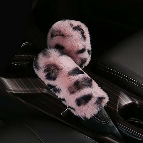Pinbola 5pcs in 1 Set Faux Wool Steering Wheel Cover Soft Fluffy Handbrake Cover & Gear Shift Cover & 2pcs Seat Belt Shoulder Pads Warm Universal Fit for 15 Inch (L-Pink) - color: L-Pink
