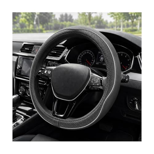 Car Steering Wheel Cover, 15 Inch Anti-Slip Breathable Leather Auto Steering Wheel Protector, Full Surround Soft Steering Wheel Cover for Men Women, Car Interior Accessories (Gray & White) - color: Gray & White