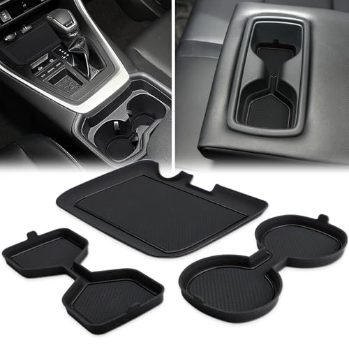 Auovo 3D Cup Holder Insert Liners Compatible with Toyota RAV4 Accessories 2025 2024 2023 2022 2021 2020 2019 Car Custom Cup Holder Mats Pads 3-pc Set (Black Trim) - color: Black, size: 3PCS