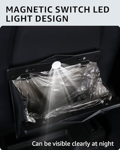 Trash Can for Tesla Model 3 2017-2023 Garbage Bag [Strong Magnetic Buckle] with LED Light 1PCS Backseat Hanging Garbage Bin Waterproof Faux Leather Model 3 Interior Accessories 2.5 Gallons - size: Model 3
