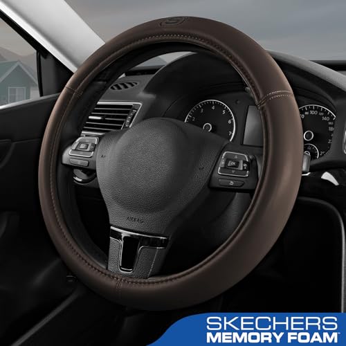 Skechers Memory Foam Steering Wheel Cover,Grade Protein Leather Steering Wheel Cover,Universal Anti-Slip Fit 14" 1/2-15" Car Wheel Cover for Men Women Fit Suvs,Vans,Sedans,Car,Trucks,Brown - color: Brown