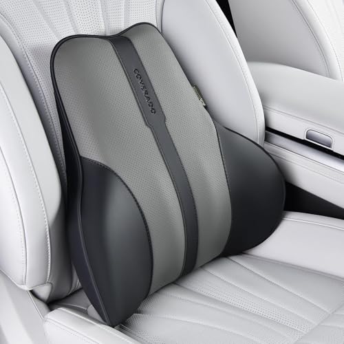 Coverado Lumbar Support Pillow for Car, Ergonomic Memory Foam Back Pillow for Office Chair, Back Cushion for Back Pain Relief, PU Leather Car Lumbar Support for Driving Seat - Black&Gray - color: Blackgray, size: Lumbar Pillow