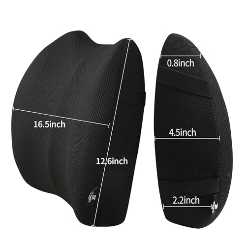 2 Pack Lumbar Support Pillow,Memory Foam Back Cushion for Office Chair,Car Seat,Travel,Ergonomic Posture Corrector for Lower Back Pain Relief,Black