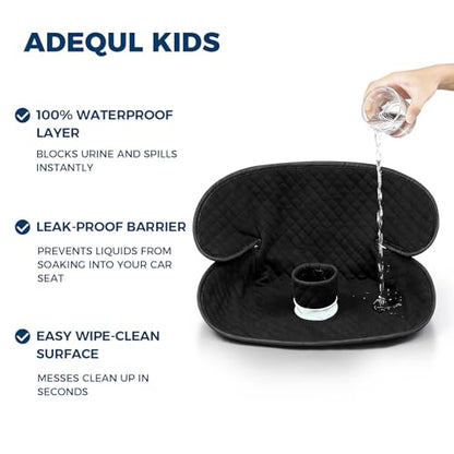 Potty Training Car Seat Protector, 2 Pack Waterproof Piddle Pads Carseat, 100% Leak-Proof Machine Washable Car Seat Liner, Non-Slip Crash-Test Approved Cover for Toddlers (Black) - color: Black