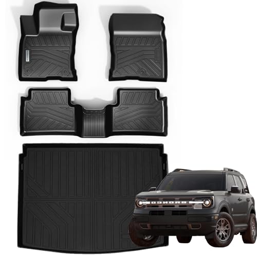 Floor Mats & Trunk Mat for 2021-2025 2026 Ford Bronco Sport Only Fit Sport Version(Non Hybrid) TPE All Weather Protection 2 Rows Car Floor Liners with Cargo Liners Accessories - size: 2021-25|For Bronco Sport|1st&2nd Row & Cargo