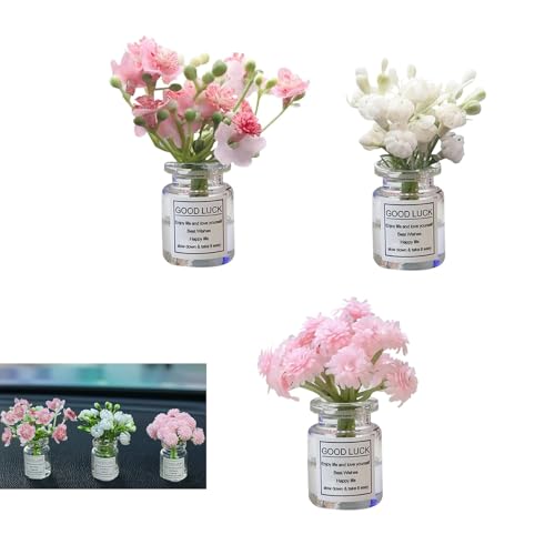 3 PCS Mini Flower Car Dashboard Decor, Cute Artificial Flower Vase Automotive Interior Dashboard Ornaments, Universal for Most Cars