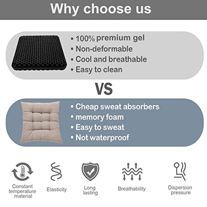 Gel Seat Cushion, Double Thick Breathable Honeycomb Design Absorbs Pressure Points Seat Cushion with Non-Slip Cover Gel Cushion for Office Chair Home Car Seat Cushion for Wheelchair (Black) - color: Black