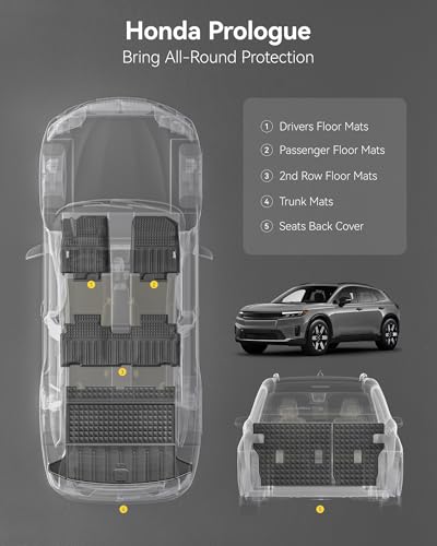 3W Floor Mats & Cargo Liner for 2024 2025 2026 Honda Prologue & Chevrolet Blazer EV, All Weather Protection Car Mats with Backrest Mat, Back Seat Cover Protector for 2025 Prologue Accessories, Black - size: 6. Prologue|24-26|Full Sets