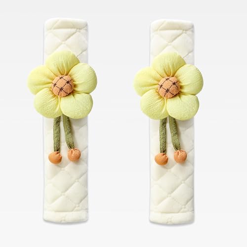2-Pack Soft Seat Belt Covers Universal Car Shoulder Pad Cushions for Comfortable Driving & Bag Strap Protection Off-White Cream Large Flower - color: Cream Large Flower