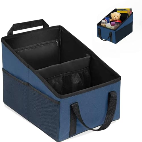 BLIRITEL Car Seat Organizer for Front & Back Seat, Passenger Seat Organizer, Small Car Seat Storage Caddy for kids & Adult with Divide, Handles and Multiple Mesh Pockets (Blue) - color: Blue
