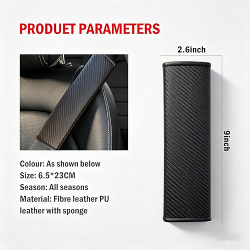 Carbon Fiber Leather Seat Belt Covers - 2Pcs, Seat Belt Pads to Comfort Neck & Shoulder, Universal Fit for Car, Truck, SUV, Camera & Backpack Straps - color: J-015-Black