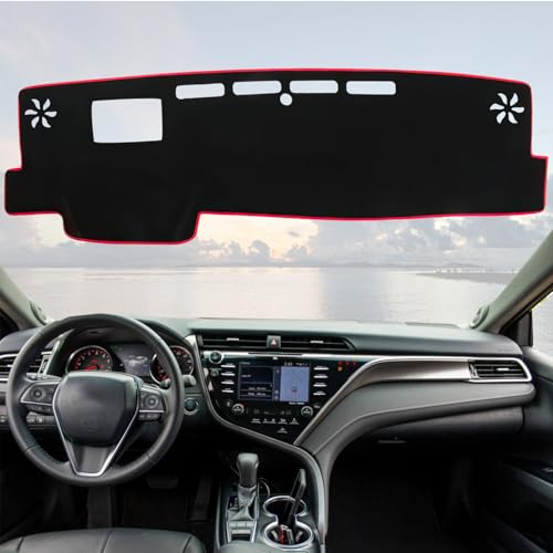 Dashboard Flannel Dash Cover Mat for Toyota Camry with HUD 2018 2019 2020 2021 2022 2023 Flannel Custom Fit Toyota Camry Series Dash Cover Black Trim (Camry 2018-2023, Black) - size: Toyota Camry Flannel 2018-2023 Red Border