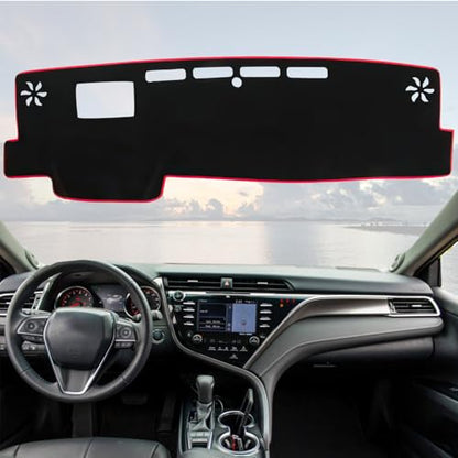 Dashboard Flannel Dash Cover Mat for Toyota Camry with HUD 2018 2019 2020 2021 2022 2023 Flannel Custom Fit Toyota Camry Series Dash Cover Black Trim (Camry 2018-2023, Black) - size: Toyota Camry Flannel 2018-2023 Red Border