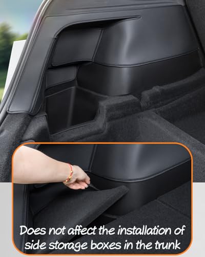 Model Y Juniper 2025 2026 Trunk Side Protector Pads, Leather Velcro Stick Cargo Side Protect Mat Compatible with Tesla 2026 Model Y Juniper Interior Protection Accessories Set of 2 (Left + Right Side)