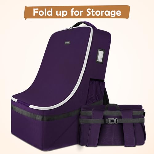 YOREPEK Padded Carseat Travel Bag for Airplane, Car Seat Travel Backpack with Shoulder Straps, Gate Check Car Seat Bags for Air Travel, Toddler Airplane Travel Essentials - color: Dark Purple