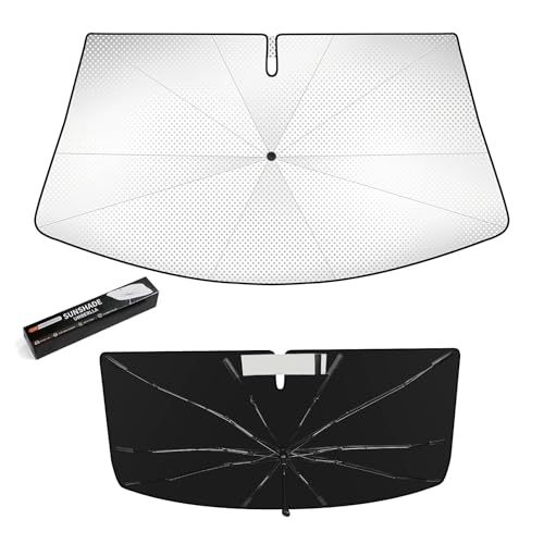Windshield Sun Shade Umbrella for Dodge RAM 1500 2019-2026, 360° Bendable Handle Car Sunshade Front Windshield, 10-Rib Truck Sun Blocker with Rearview Mirror Cutout, Cool Interior Accessories - size: For Dodge RAM 1500 2019-2026-ICY