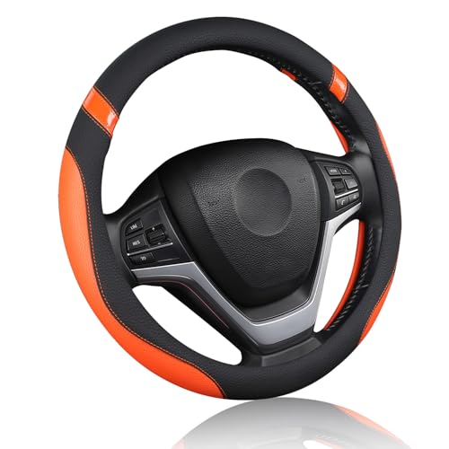 Cxtiy Pickup Truck Steering Wheel Cover –Universal Soft Leather Non-Slip Sporty Fashion Steering Wheel Grip Set for Women Girl 15.5-16 Inch (Orange) - color: Orange