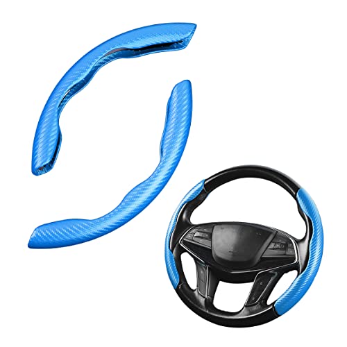 Steering Wheel Cover, 2PCS Segmented Steering Wheel Protector, Carbon Fiber Anti-Slip and Durable Car Accessory, Universal Fit for Most Cars，SUVs (Carbon Fiber Light Blue) - color: Carbon Fiber Light Blue