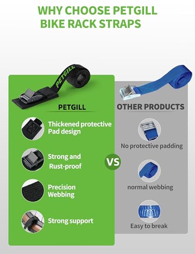 EBike Rack Straps, 4 Pieces, 39 in (1 m) Length, 0.8 mm Width, 440 lbs (200 kg) Load Capacity, Clamp Lock Lashing Straps for All Bike Racks, Roof Racks & Kayaks(Packaging May Vary)