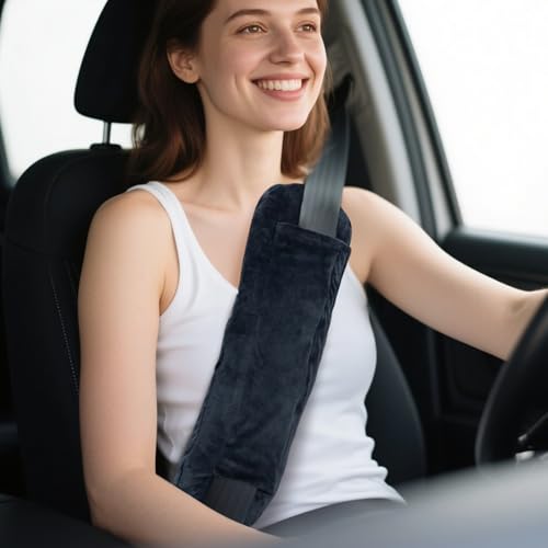 Rounded Corners Seat Belt Pillow for Post Surgery, Heart Surgery Pillow, Hysterectomy Recovery Pads Must Haves, Mastectomy Seatbelt Cushion, Protector for Breast Cancer Pregnancy, Black - color: Black