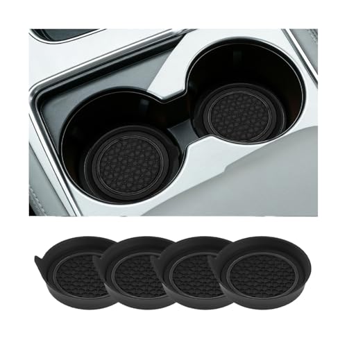 4PCS Car Cup Holder Coasters, Dustproof Non-Slip Vehicle Water Bottle Mat Insert Cushion, Shockproof Auto Interior Drink Cup Holder Decor Pad, Universal Fit (Black) - color: Black