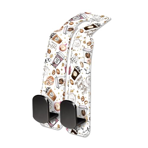 Car Seat Headrest Hook, Universal Leather Cute Hanger Holder Hook, Storage Organizer Interior Accessories for Purse Bags Handbag Funny Coffee Pattern - color: Funny Coffee Pattern
