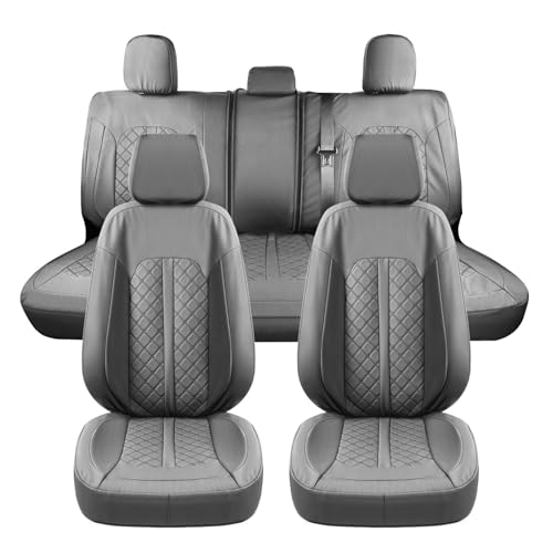 Truckiipa Ford F150 Seat Covers Full Set Leather Waterproof Custom for Automotive Seat Covers Fit for 2015-2026 Ford F150 SuperCrew, 2017-2026 F250 F350 F450 Super Duty Crew Cab, Full Set, Gray - color: Gray, size: Full Set