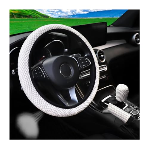 Bittwee 3PCS 15Inch Car Steering Wheel Cover Armrest Cover Gear Shift Cover Set, Microfiber Breathable Anti-Slip Automotive Steering Wheel Protector, Vehicle Interior Decor, Universal Fit（White） - color: White