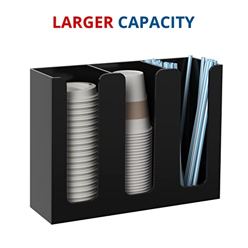 Acrylic Cup and Lid Holder, 3 Compartment, Disposable Coffee Cup Dispenser Cup Storage Organizer, Black - color: Black