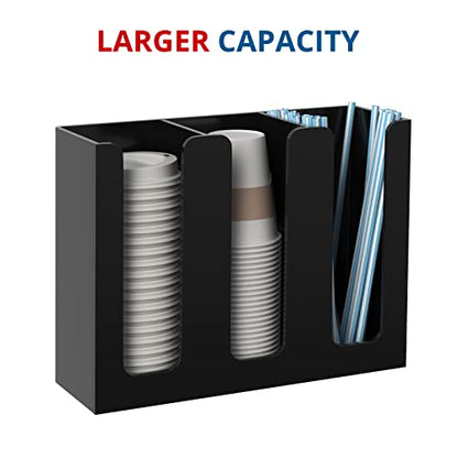Acrylic Cup and Lid Holder, 3 Compartment, Disposable Coffee Cup Dispenser Cup Storage Organizer, Black - color: Black