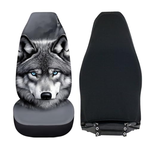 Pehede Car Seat Cover Grey Wolf Front for Cars, Easy to Install Cover Set, Accessories Auto Trucks Van SUV,2 Packs - color: Multi17