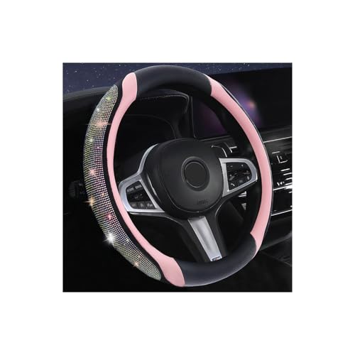 Bling Leather Steering Wheel Cover, Diamond Crystal Rhinestones Sparkly Steering Wheel Protector for Women Girls Soft Breathable Non-Slip Universal Fit 15" Car Accessories - Pink - color: Pink