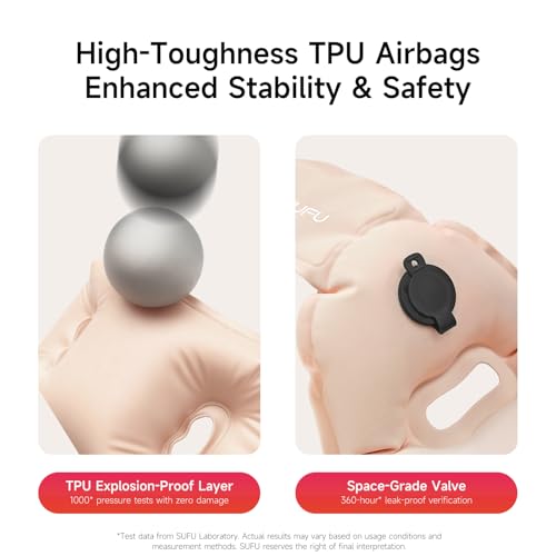 SUFU Ultra-Light Travel Neck Pillow - 68g Lighter Than Phone, 360° Neck Support, Adjustable Softness, 2-in-1 Inflation & Storage, Ideal for Airplane/Business Travel,Pink