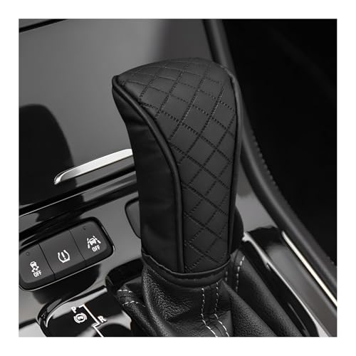 Leather Car Gear Shift Knob Cover, Anti-Slip Comfortable Auto Shift Knob Stick Protector, Waterproof Leather Shifter Lever Cover Interior Decorative Accessories for Car SUV Truck (Black) - color: Black